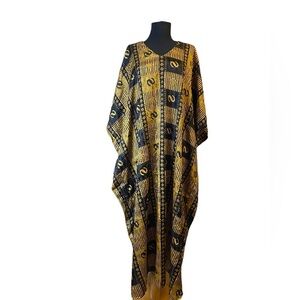 Vintage 70’s 80’s Sante Classics Gold Black Pattern Kaftan Caftan